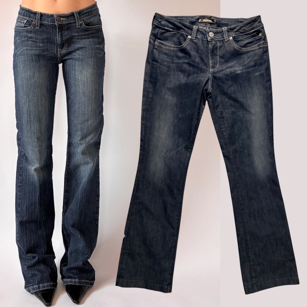 Serfontaine Y2K Jeans Low Rise Flare Snake Logo Dark Wash 30
